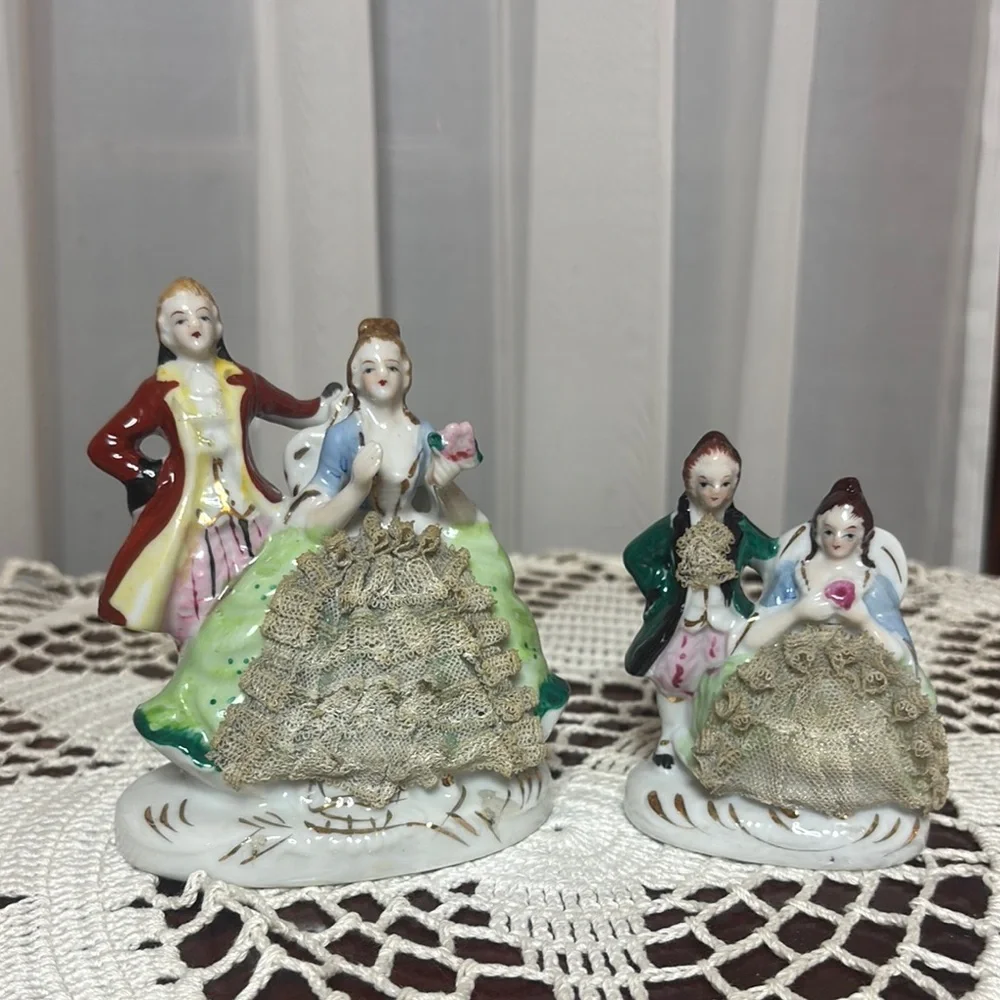 Grafenthal Figurines Vintage JAPAN Courting Couple Porcelain Dresden Lace White